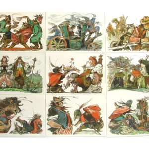 Il gatto con gli stivali, Charles Perrault, Illustrazione, Set di 16 cartoline sovietiche inutilizzate, Fiaba, Tauber, 1973