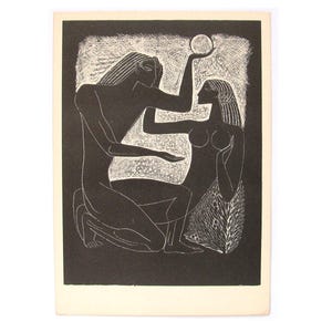 Pieśń nad pieśniami, pocztówka z ilustracją Stasysa Krasauskasa, akwaforta, kobieta, nieużywana pocztówka, radziecka stara pocztówka, ZSRR, 1975