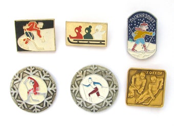 Winter sport Pins,  Pick your pin, Vintage badge, Christmas, Xmas, Skiing Pin, Ice hockey Pin, Soviet Vintage Pin, Made in USSR, 1980s