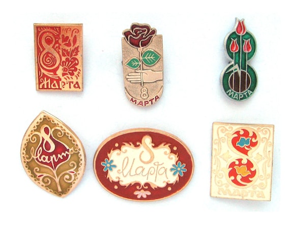 Eight of March Pins, Pick from Set, Women Day, March 8, Flower, Soviet Vintage collectible badge,  USSR