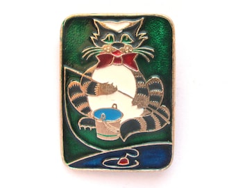 Cat Fisherman, Pin, Soviet  Vintage badge, Fishing, USSR, 1980s