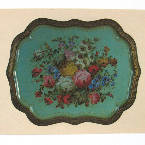 Flowers, Zhostovo, Postcard, Kledova, Tray, Folk, Lacquer Miniature, Art, USSR, Soviet Vintage Postcard, 1991