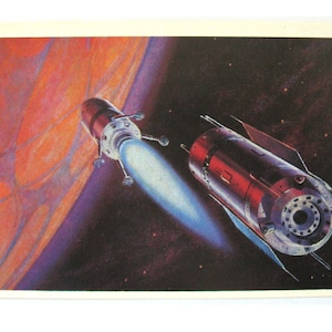 Espace, Mars devant nous, carte spatiale, impression de l'espace, art de l'espace, Sokolov, illustration, non signée, carte postale vintage soviétique, URSS, 1973, années 70