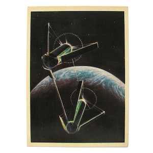 Espaço, Cidade Espacial em Órbita, Cartão Espacial, Impressão Espacial, Arte Espacial, Sokolov, Espaço, Não Utilizado, Não Assinado, Cartão Postal Soviético Vintage, URSS, 1982