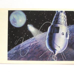 Espacio, Lanzamiento a la Tierra, Postal Espacial Soviética Rara, Tarjeta Espacial, Impresión Espacial, Arte Espacial, Sokolov, Leonov, Sin Firmar, URSS, 1969, Años 60