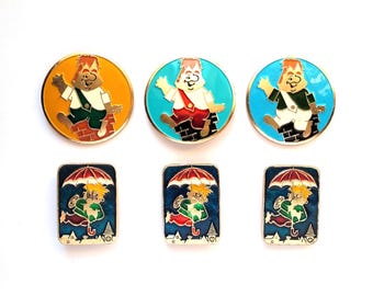 Sowjetische Sammler-Pins, Auswahl aus dem Set, Karlsson, Astrid Lindgren, Vintage-Anstecker, UdSSR, 80er Jahre