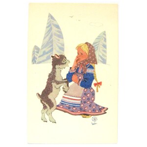 Cartão postal, Alyonushka e Ivanushka, sem uso, conto, animal, raro cartão postal soviético vintage, ilustração, Afanasyev, feito na URSS, 1968, anos 60