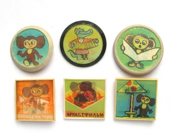 Cheburashka, Crocodile Gena, Badge, Cartoon characters, Vintage collectible badge, Soviet Pin, Pick from Set, Stereo, Made in USSR, 1970s