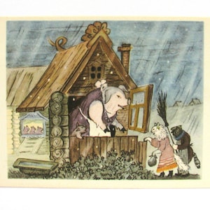 Cat's House, cartolina inutilizzata, gatto, micio, cartolina d'epoca sovietica, Marshak, racconto, illustrazione, Vasnetsov, non firmata, URSS, 1974
