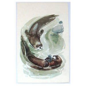 Enhydra, carte postale inutilisée, animal, illustration, hiver, faune, carte postale vintage soviétique, Alexeev, 1972, fabriquée en URSS, années 1970