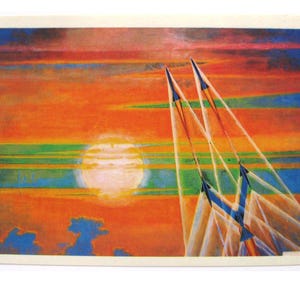 Carte spatiale soviétique, à travers la barrière du son, fantastique, espace, carte postale inutilisée vintage soviétique, peinture, Pokrovsky, illustration, URSS, 1976, années 70