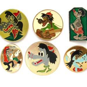 Pines "No pogodi", pin de lobo, pin de liebre, pins de dibujos animados, insignias para niños, elegir del conjunto, insignia vintage, pin vintage soviético, pin soviético, URSS, años 80