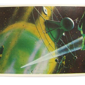 Espace, Dans l'anneau de Saturne, Carte de l'espace, Impression de l'espace, Art de l'espace, Sokolov, Illustration, Non signée, Carte postale vintage soviétique, URSS, 1980, années 80