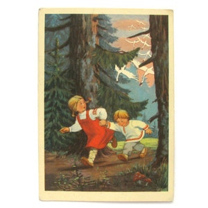 Cartolina di fiaba popolare russa, inutilizzata, oche e cigni, Baba Yaga, rara cartolina d'epoca sovietica, illustrazione, Sazonova, realizzata in URSS