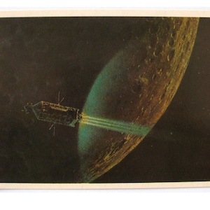 En la órbita lunar, tarjeta espacial, impresión espacial, arte espacial, Sokolov, espacio, sin usar, sin firmar, postal soviética vintage, URSS, 1982