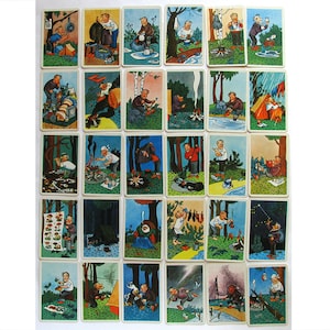 Consejos para turistas, Conjunto de 30 minitarjetas soviéticas, Ilustración, Postal, Ruso, Petrovich, URSS, 1982