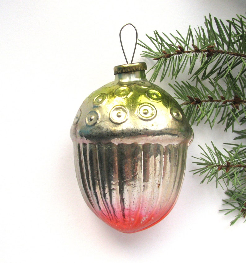 Big Glass Acorn USSR Glass Christmas ornament Rare Soviet Christmas tree decoration Soviet Union 1960s New Year Bauble