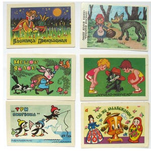 Zestaw 6 kalendarzy kieszonkowych, kot, pingwiny, używany, ilustracja, radziecka pocztówka vintage, ZSRR, 1982, 1983, 1984, 1986, 1987