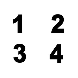 May include: Black and white image of the numbers 1, 2, 3, and 4.