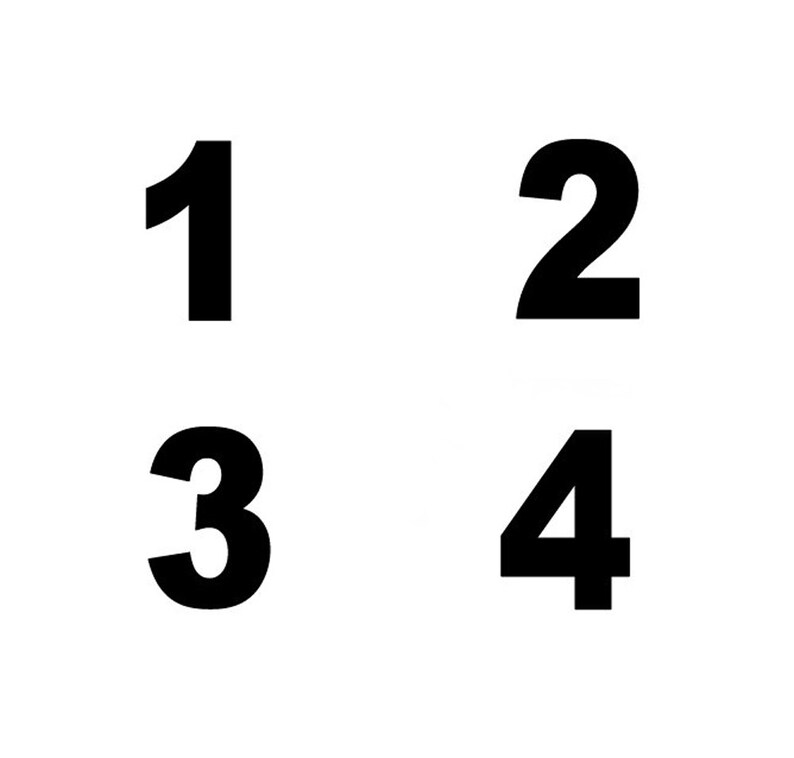 May include: Black and white image of the numbers 1, 2, 3, and 4.