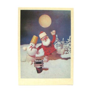 Biglietto di auguri di buon anno, Babbo Natale, pupazzo di neve, inverno, Natale, vuoto, biglietto di Natale sovietico, cartolina d'epoca sovietica, Tolkachev, 1975, URSS, anni '70