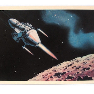 Cartão espacial soviético, espaço, impressão espacial, arte espacial, Viktorov, espaço, pouso na lua, não utilizado, não assinado, cartão postal vintage soviético, URSS, 1971