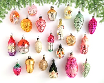 christmas decoration 70s shiny glass ornament Set of 10 Soviet Vintage Christmas ornament Colored Pine Cone Made of Glass in USSR