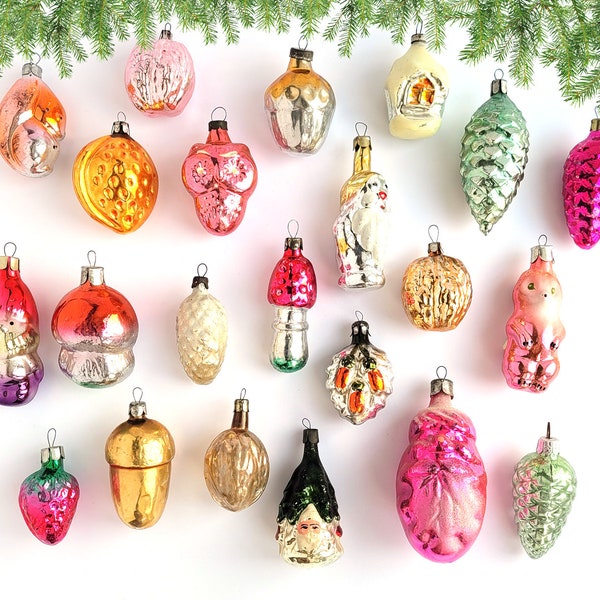 Forest story Glass Christmas ornaments, Soviet Glass Christmas tree decorations, Acorn Nut glass ornament, Vintage, Soviet, USSR, 70s, 80s