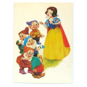 Cartão postal quebra-cabeça, Branca de Neve, Menina, Não utilizado, Não assinado, Cartão postal vintage soviético, Ilustração, Kostetska, 1989, feito na URSS, 1989, anos 80