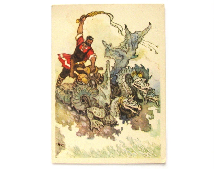 Bogatyr Nikita Kozhemyaka Zmei Gorynych Unused Postcard Etsy