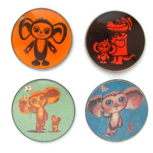 Cheburashka, Badge, Pick from Set, Cartoon, Vintage collectible badge, Soviet Vintage Pin, Set, Crocodile Gena, Made in USSR, 1970s