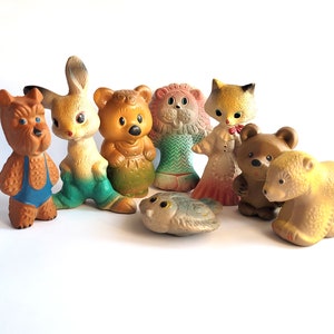 Animals, Rare Rubber squeak doll, Lion, Cat, Hare, Dog, Fish, Bear, Vintage toy, Old Doll, Nursery Decor, Ukraine, Made in USSR, 1960s