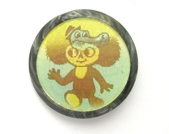 Cheburashka, Crocodile Gena, Soviet cartoon Character, Stereo collectible badge, Soviet Vintage Pin, Vintage Badge, Made in USSR, 1970s