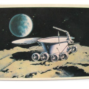 Espacio, tarjeta espacial, impresión espacial, arte espacial, Viktorov, espacio, Lunokhod 1, Mar de lluvias, sin usar, sin firmar, postal soviética antigua, URSS, 1971