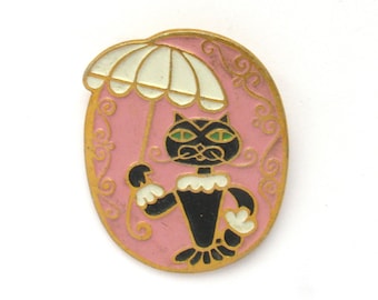 Cat Pin, Cat with umbrella, Vintage badge, Soviet Vintage Pin, Vintage Badge, Soviet Pin, Soviet Badge, Made in USSR, 1980s