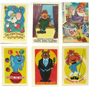 Zestaw 6 kalendarzy kieszonkowych, Cyrk, Karlsson, Niedźwiedź, Używany, Ilustracja, Radziecka pocztówka vintage, ZSRR, 1984, 1986, 1987, 1988, 1989