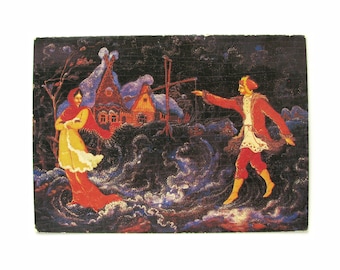 Happy New Year Card, Soviet Unused Postcard, Snowstorm, Couple, Unsigned, Xmas, Palekh, Soviet Vintage Postcard, Chelyshev, USSR, 1981