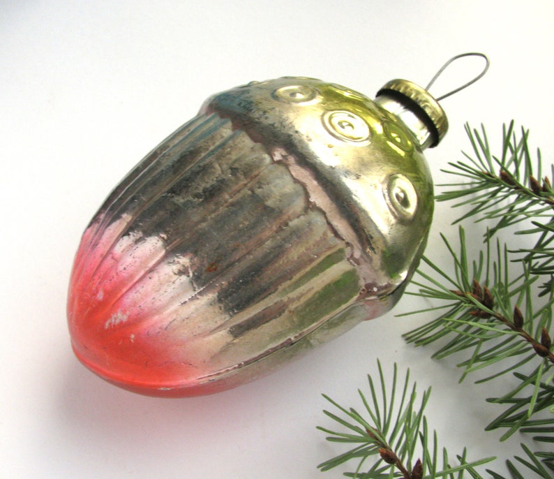 Big Glass Acorn USSR Glass Christmas ornament Rare Soviet Christmas tree decoration Soviet Union 1960s New Year Bauble