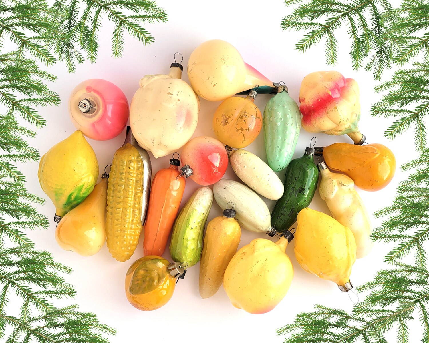 野菜、果物、ソビエトガラスのクリスマスオーナメント、ソビエトガラス