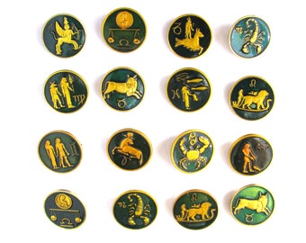 Astrological signs, Pins, Zodiac, Vintage badge, Pick your pin, Soviet Vintage Pin, Round Pin, Soviet Pin, Green, Soviet Badge, USSR