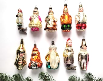 SALE!!! Сharacters, Damaged Glass Christmas ornaments, People, Santa, Boy, Girl, Christmas tree decorations, Soviet, 60s, 70s, 80s