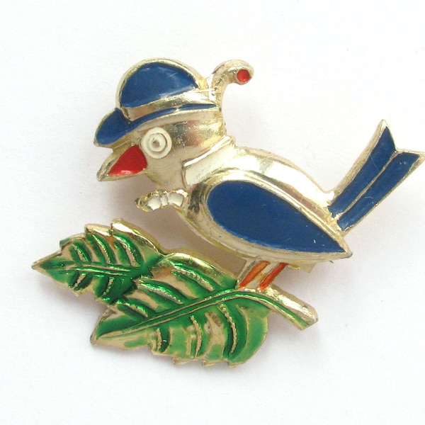 Bird Pin, Bird on branch Pin, Vintage collectible badge, Bird, Soviet Vintage Pin, Leaf, Soviet Pin, Soviet Badge, Made in USSR