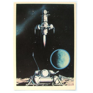 Espacio, Tarjeta Espacial, Impresión Espacial, Arte Espacial, Viktorov, Espacio, Luna 16, Triunfo de los Automáticos, Sin Firmar, Postal Soviética Antigua, URSS, 1971