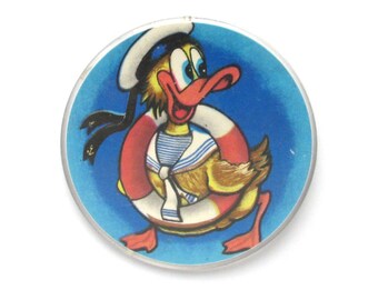 Matrosen-Enten-Anstecknadel, sowjetische Vintage-Plastiknadel, Meer, Vogel, UdSSR