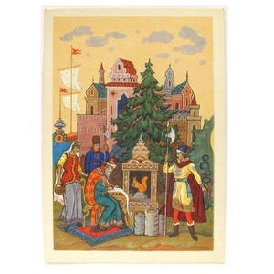 Cartão postal de conto popular russo, sem uso, czar Saltan, esquilo, cartão postal vintage soviético raro, ilustração, Palekh, Blokhin, URSS, 1966, anos 60