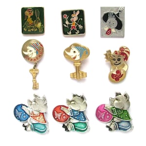 Pines de dibujos animados, personajes, insignias de niños soviéticos, elegir del conjunto, pin de cerdo, llave, pin Dunno, insignia vintage, pin vintage, pin soviético, URSS