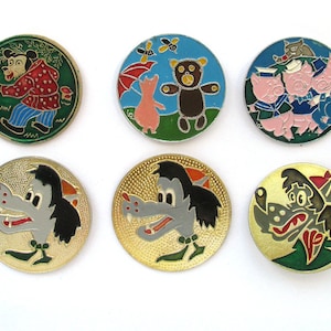 Pins de dibujos animados soviéticos, insignias para niños, elige tu pin, los tres cerditos, pin de lobo, Nu pogodi, pin de oso, insignia vintage, pin soviético, URSS, años 80
