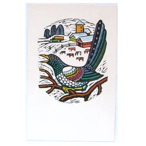 Sroka, radziecka stara pocztówka, ptak, wieś, ilustracja Himelbrandt, sztuka, nieużywana pocztówka, ZSRR, 1972