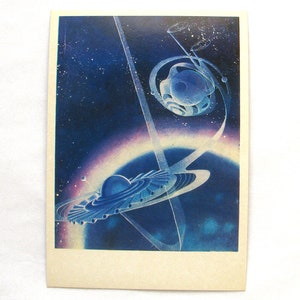 Space, Satellite of Aliens, Space Card, Space Print, Space Art, Sokolov, ongebruikt, niet ondertekend, Sovjet vintage ansichtkaart, USSR, 1978
