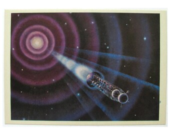 Soviet Space Card, Space, Launch of foton spacecraft, Space Print, Space Art, Sokolov, Illustration, Soviet Space Postcard, USSR, 1975, 70s
